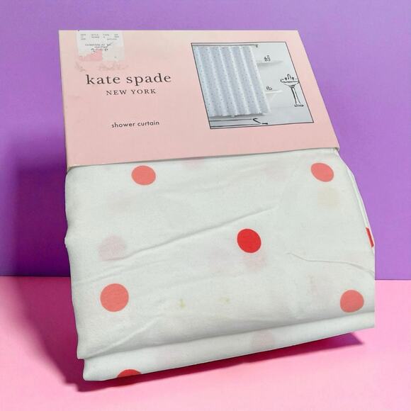 Kate Spade New York Fabric Shower Curtain Pink Yellow Dot 72x72 Modern Bathroom - Picture 1 of 13